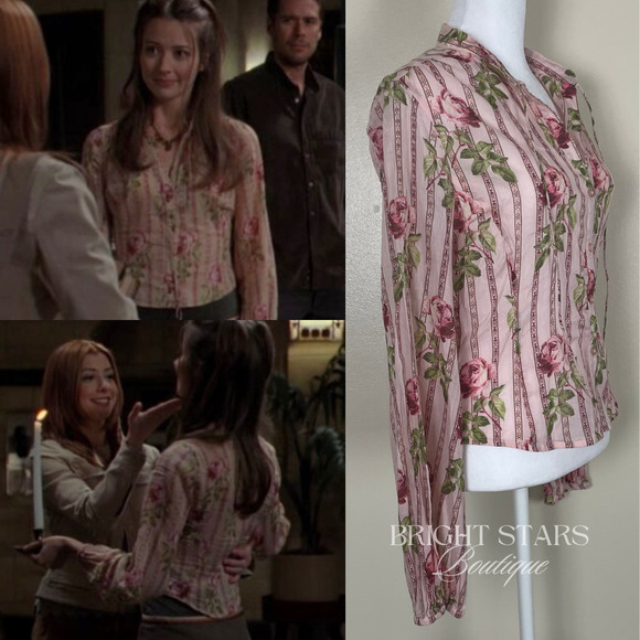 Rare Floral Top ASO Fred in Angel Vintage Pink Rose Long Sleeve Amy Acker - Picture 3 of 10